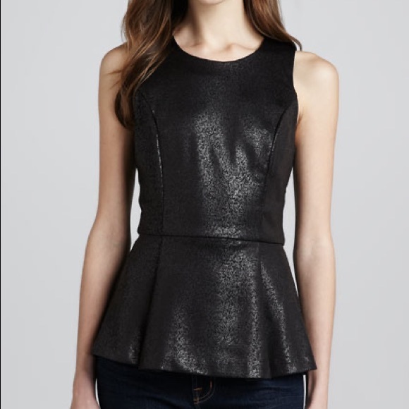 Dex Tops - Dex Shiny Black Sleeveless Peplum Top